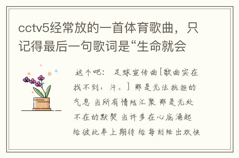cctv5经常放的一首体育歌曲，只记得最后一句歌词是“生命就会无限精彩”请告诉我歌名