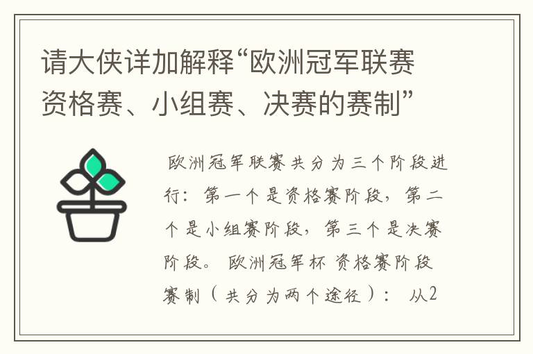 请大侠详加解释“欧洲冠军联赛资格赛、小组赛、决赛的赛制”?