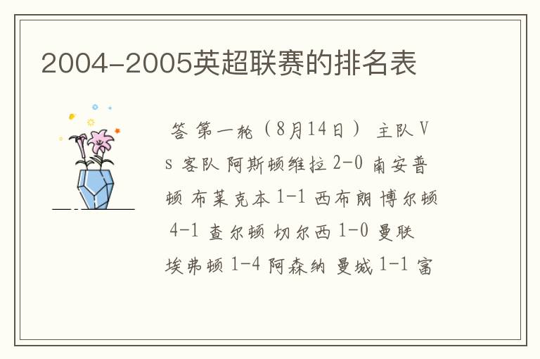 2004-2005英超联赛的排名表