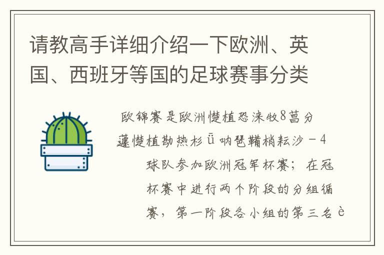 请教高手详细介绍一下欧洲、英国、西班牙等国的足球赛事分类!