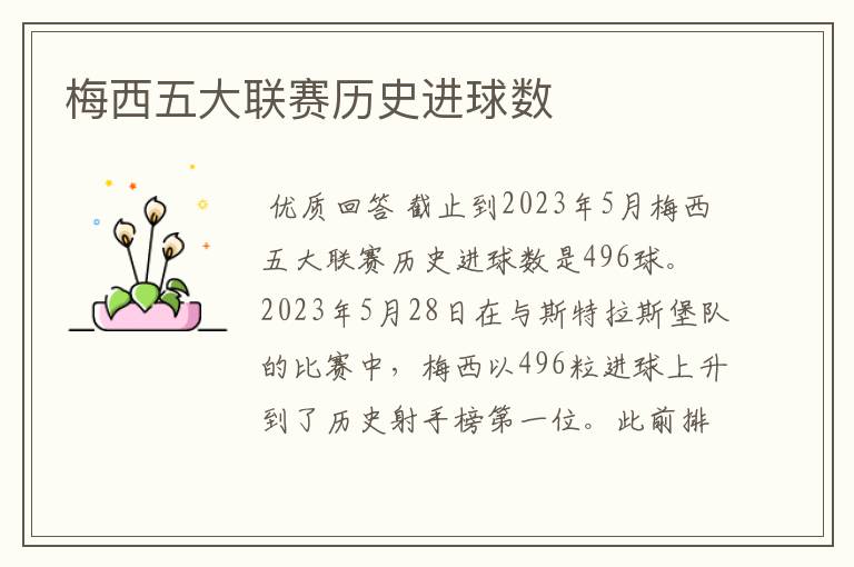 梅西五大联赛历史进球数