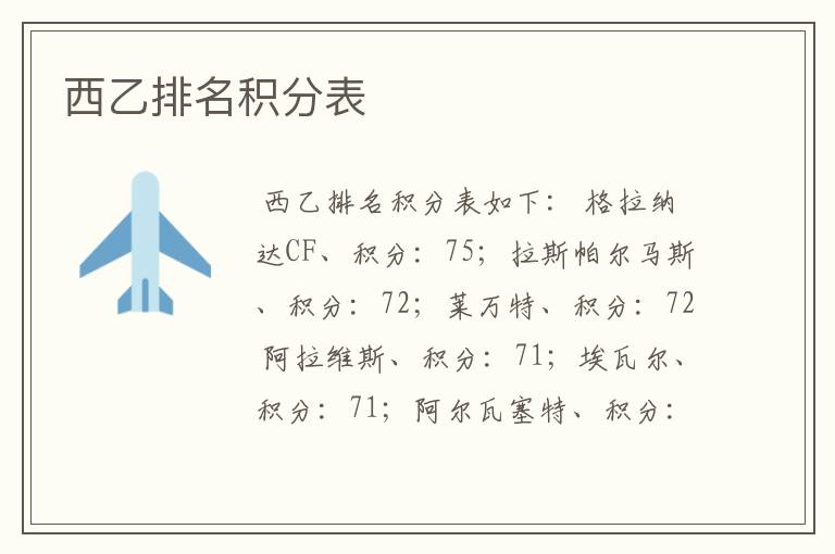 西乙排名积分表
