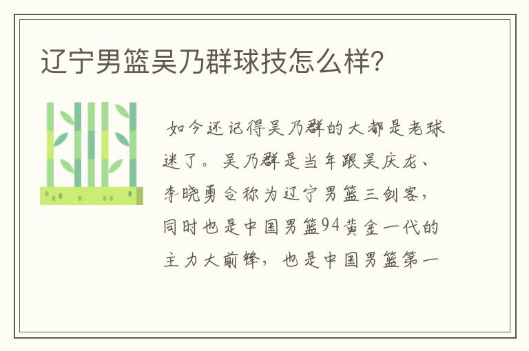 辽宁男篮吴乃群球技怎么样?