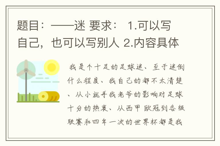 题目:——迷 要求: 1.可以写自己,也可以写别人 2.内容具体,努力反映出人物特点 3.不少于350字
