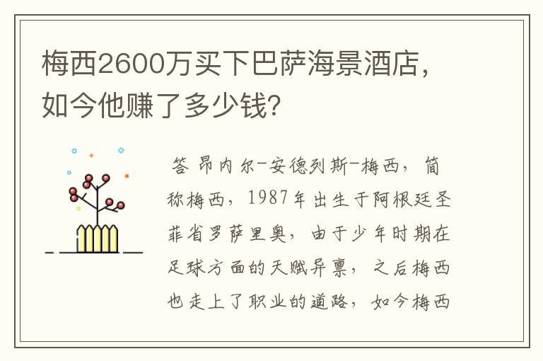 梅西2600万买下巴萨海景酒店,如今他赚了多少钱?
