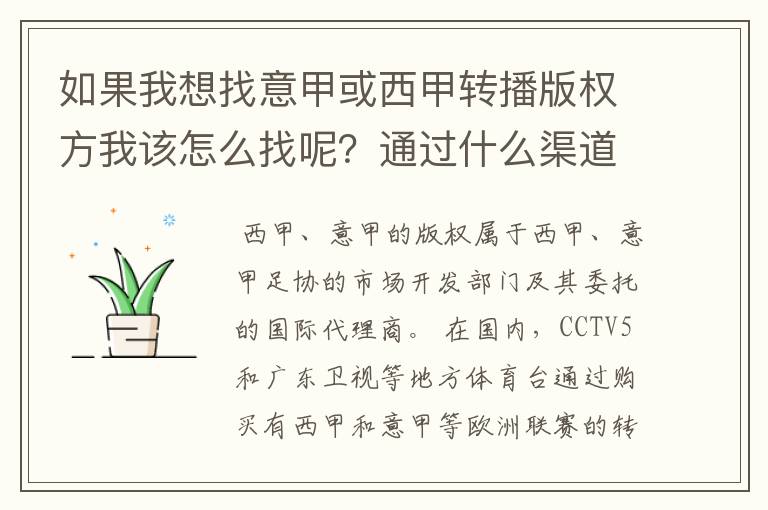 如果我想找意甲或西甲转播版权方我该怎么找呢?通过什么渠道?