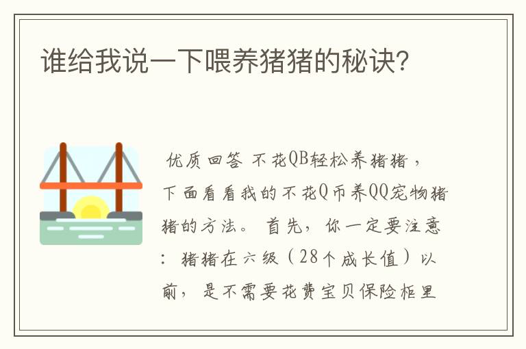 谁给我说一下喂养猪猪的秘诀?