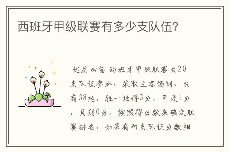西班牙甲级联赛有多少支队伍?