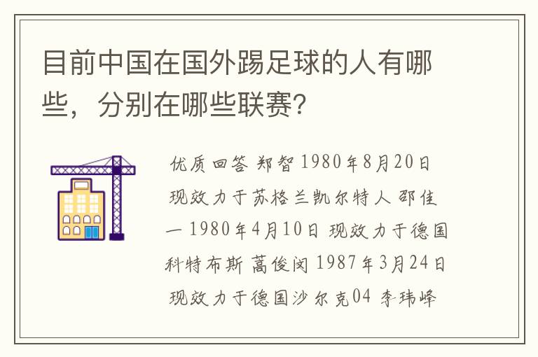 目前中国在国外踢足球的人有哪些,分别在哪些联赛?