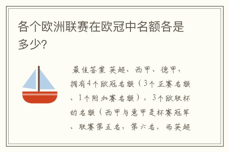 各个欧洲联赛在欧冠中名额各是多少？