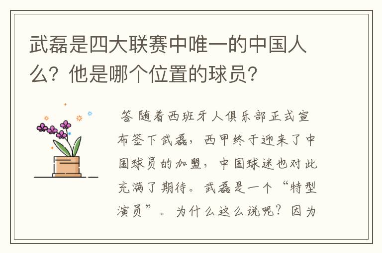 武磊是四大联赛中唯一的中国人么?他是哪个位置的球员?