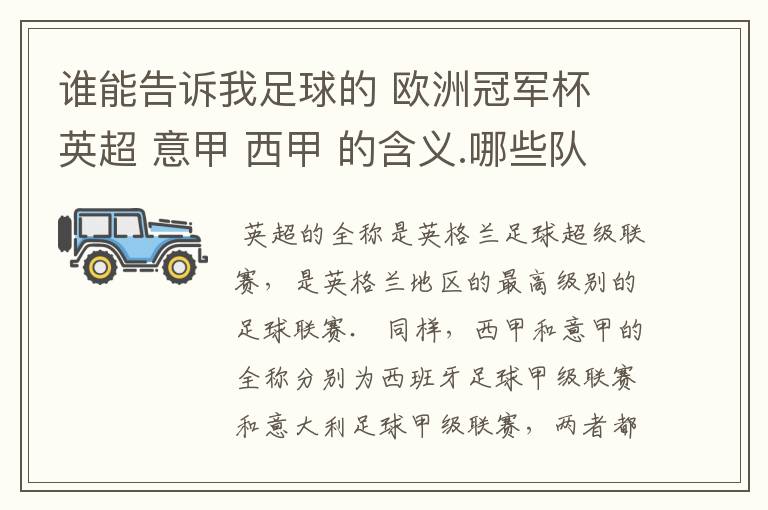 谁能告诉我足球的 欧洲冠军杯 英超 意甲 西甲 的含义.哪些队 怎么进行比赛的.