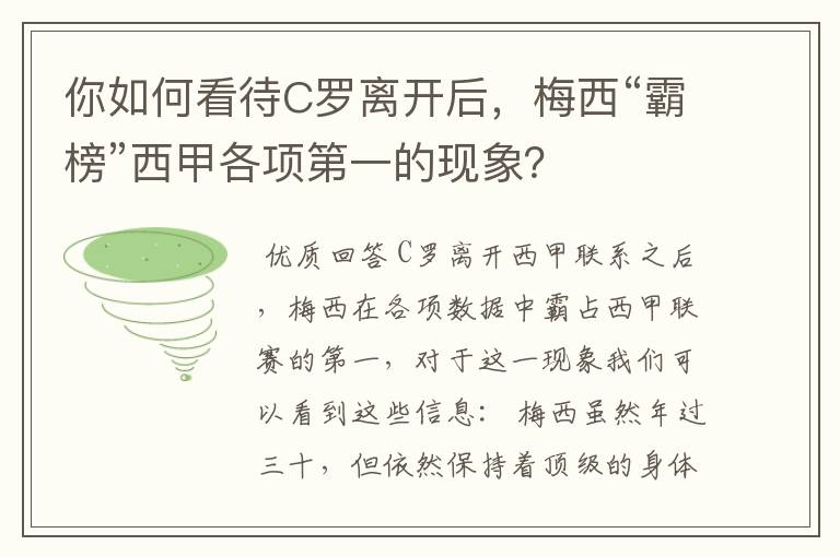 你如何看待C罗离开后,梅西“霸榜”西甲各项第一的现象?