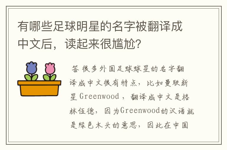 有哪些足球明星的名字被翻译成中文后,读起来很尴尬?