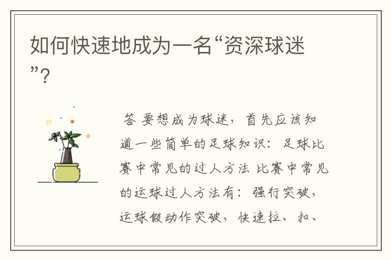 如何快速地成为一名“资深球迷”?