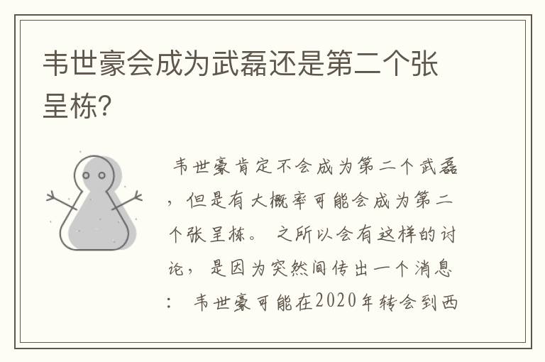 韦世豪会成为武磊还是第二个张呈栋?