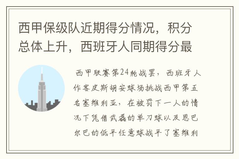 西甲保级队近期得分情况,积分总体上升,西班牙人同期得分最高