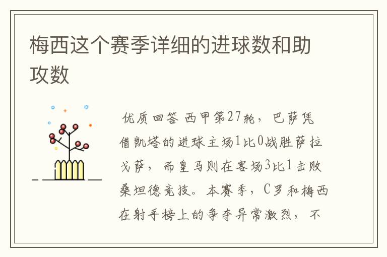 梅西这个赛季详细的进球数和助攻数