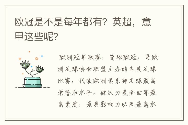 欧冠是不是每年都有?英超,意甲这些呢?