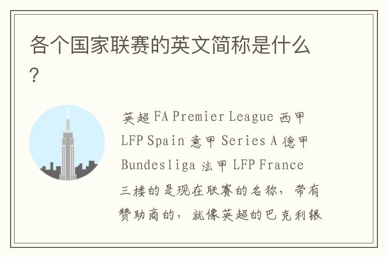 各个国家联赛的英文简称是什么?