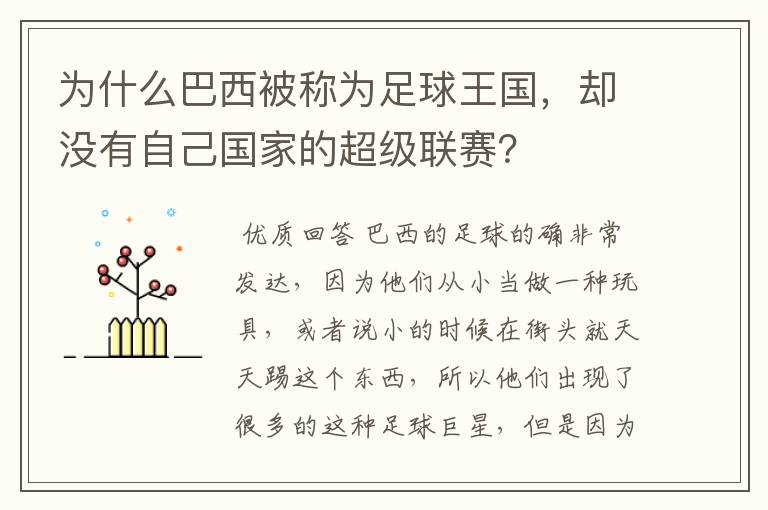 为什么巴西被称为足球王国,却没有自己国家的超级联赛?