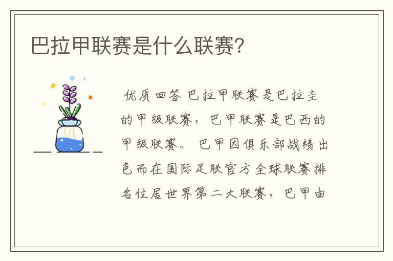 巴拉甲联赛是什么联赛?