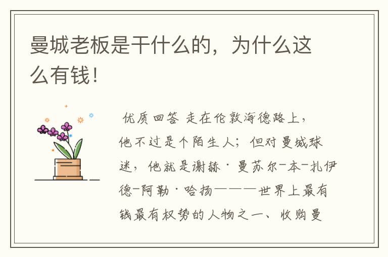 曼城老板是干什么的,为什么这么有钱!