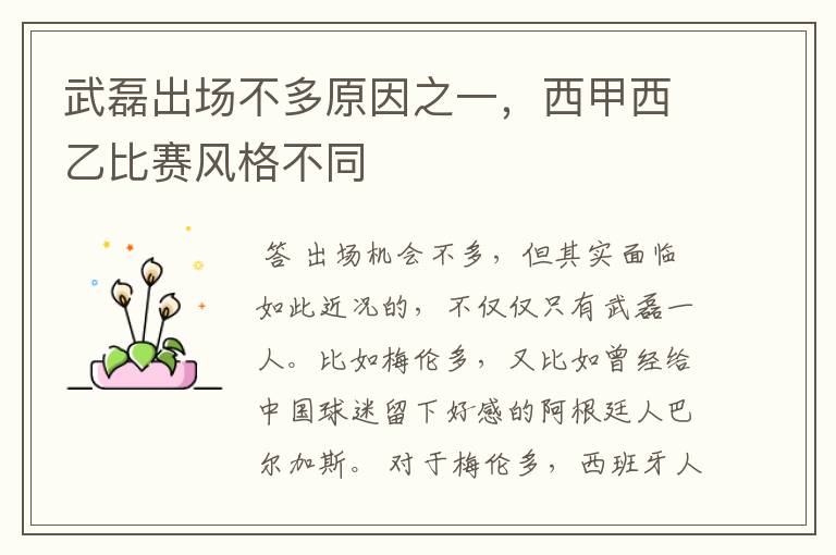 武磊出场不多原因之一,西甲西乙比赛风格不同