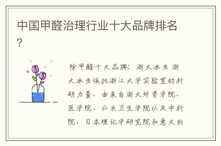 中国甲醛治理行业十大品牌排名?