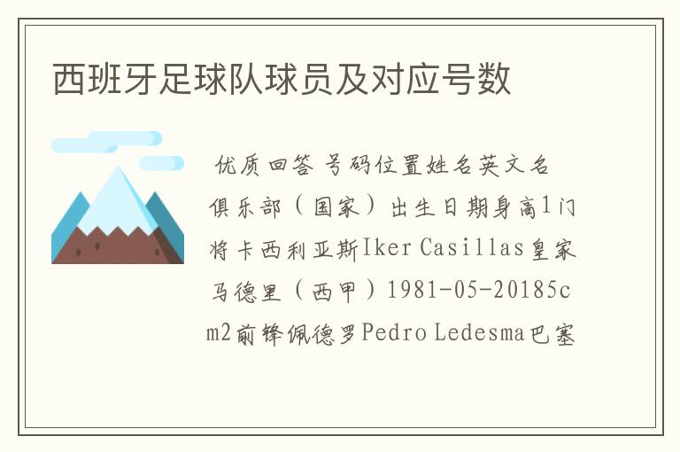 西班牙足球队球员及对应号数