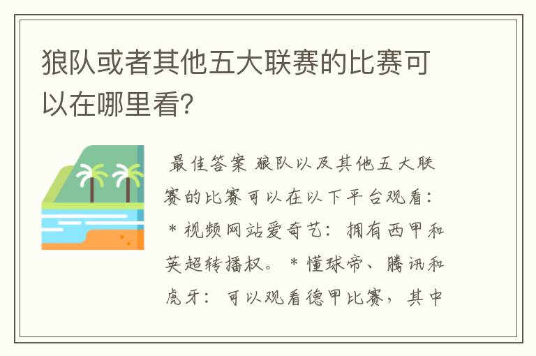狼队或者其他五大联赛的比赛可以在哪里看?