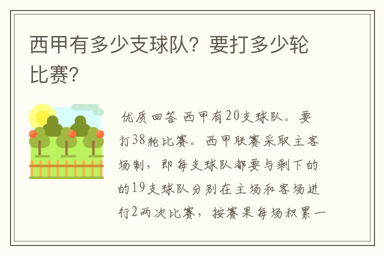 西甲有多少支球队?要打多少轮比赛?