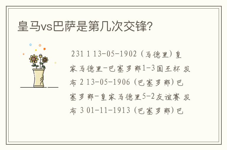 皇马vs巴萨是第几次交锋?
