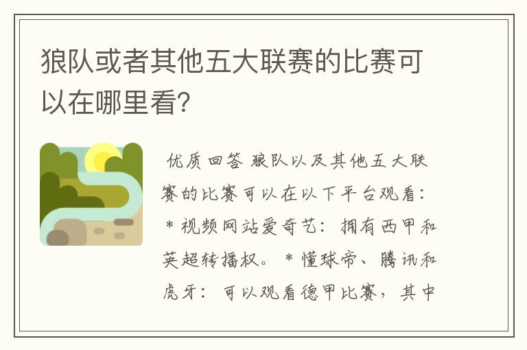 狼队或者其他五大联赛的比赛可以在哪里看?