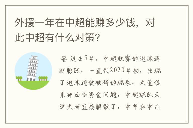 外援一年在中超能赚多少钱,对此中超有什么对策?