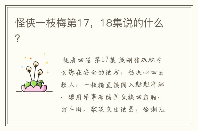 怪侠一枝梅第17,18集说的什么?