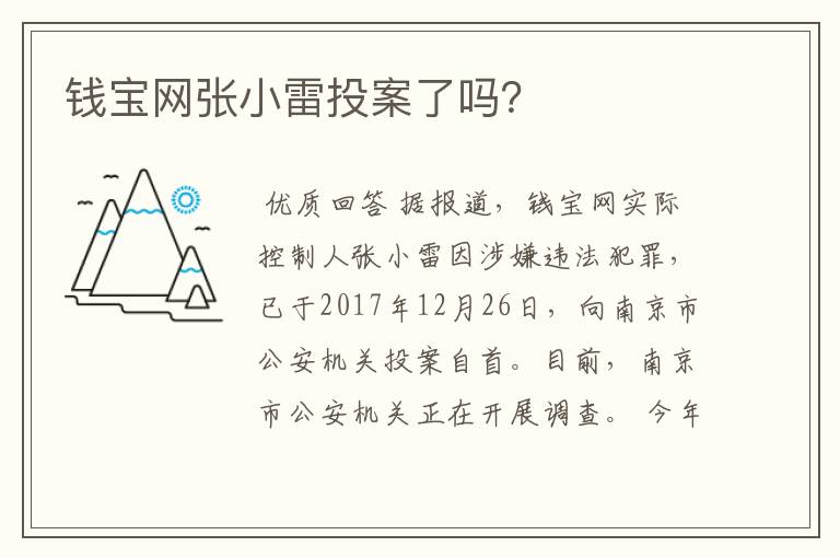钱宝网张小雷投案了吗?