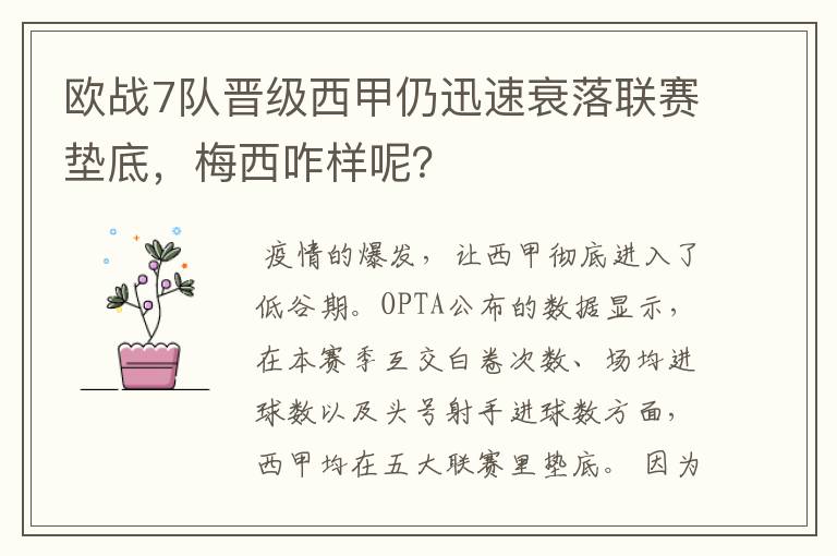 欧战7队晋级西甲仍迅速衰落联赛垫底,梅西咋样呢?