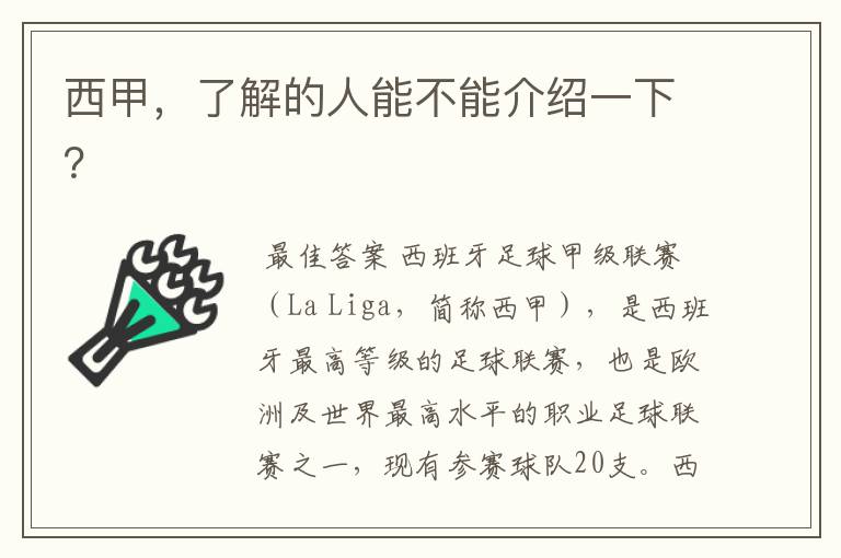 西甲,了解的人能不能介绍一下?