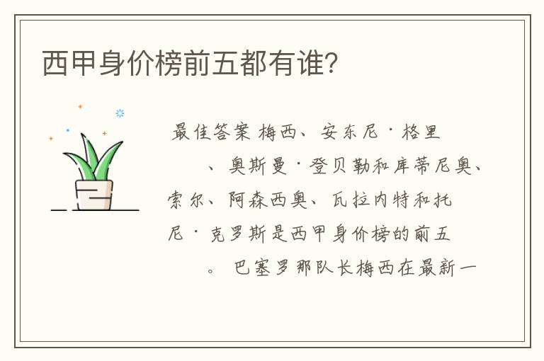 西甲身价榜前五都有谁?