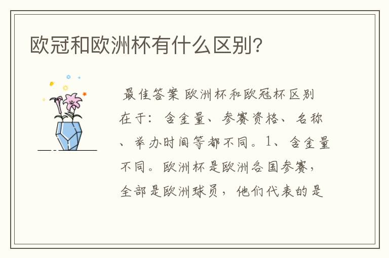 欧冠和欧洲杯有什么区别?