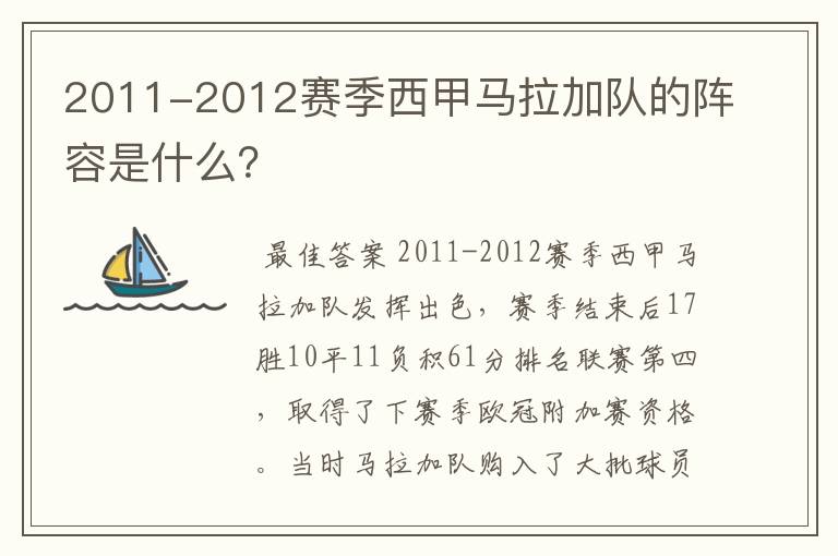 2011-2012赛季西甲马拉加队的阵容是什么?