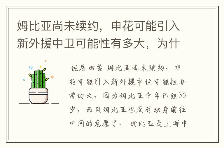 姆比亚尚未续约,申花可能引入新外援中卫可能性有多大,为什么?