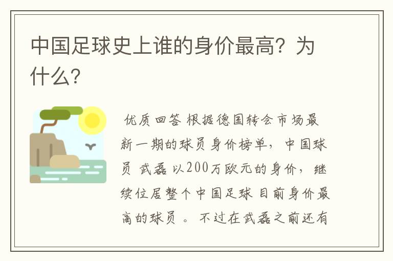 中国足球史上谁的身价最高?为什么?