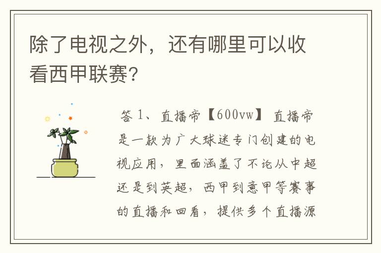 除了电视之外,还有哪里可以收看西甲联赛?