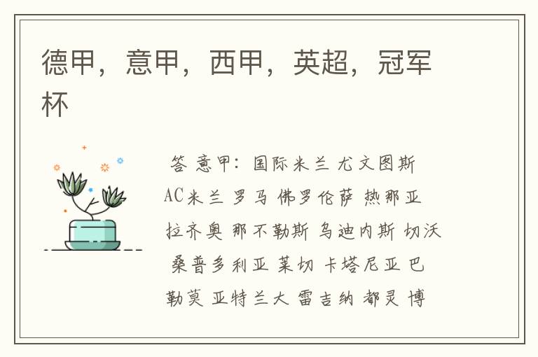 德甲,意甲,西甲,英超,冠军杯