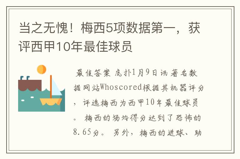 当之无愧!梅西5项数据第一,获评西甲10年最佳球员