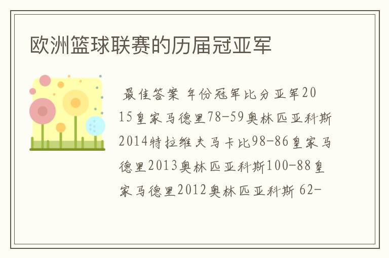 欧洲篮球联赛的历届冠亚军