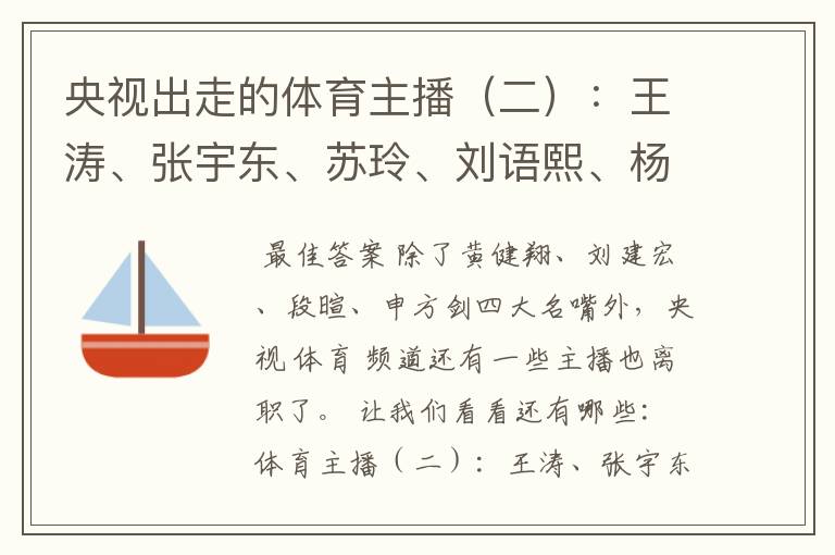 央视出走的体育主播(二):王涛、张宇东、苏玲、刘语熙、杨茗茗-