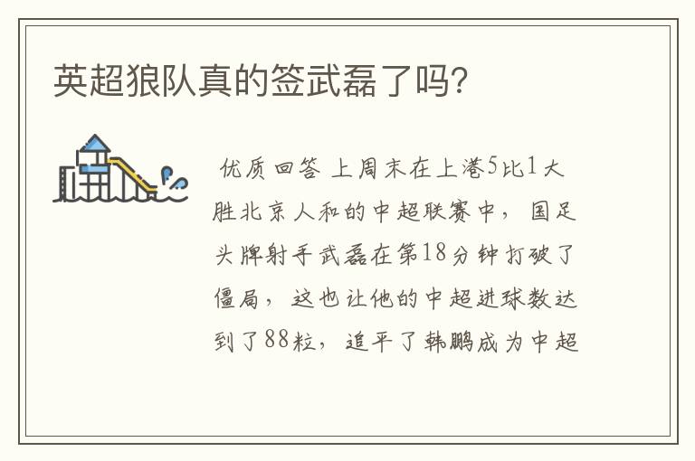英超狼队真的签武磊了吗?